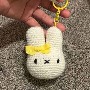 Adorable White Bunny Miffy Keychain with Yellow Bow